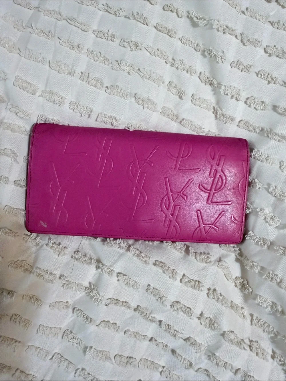 Saint Laurent Fuchsia Embossed Leather Zip Continental Wallet